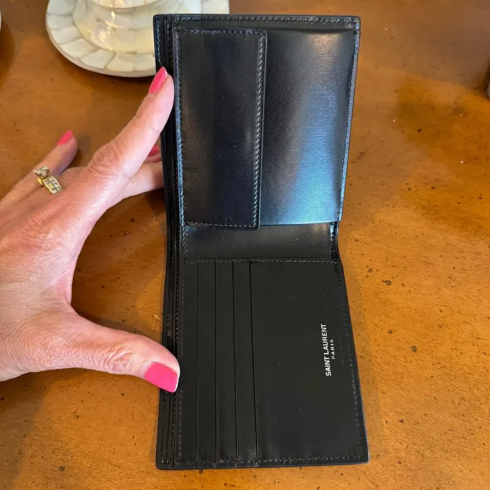 SAINT LAURENT YSL Monogram Bifold Wallet Black Leather